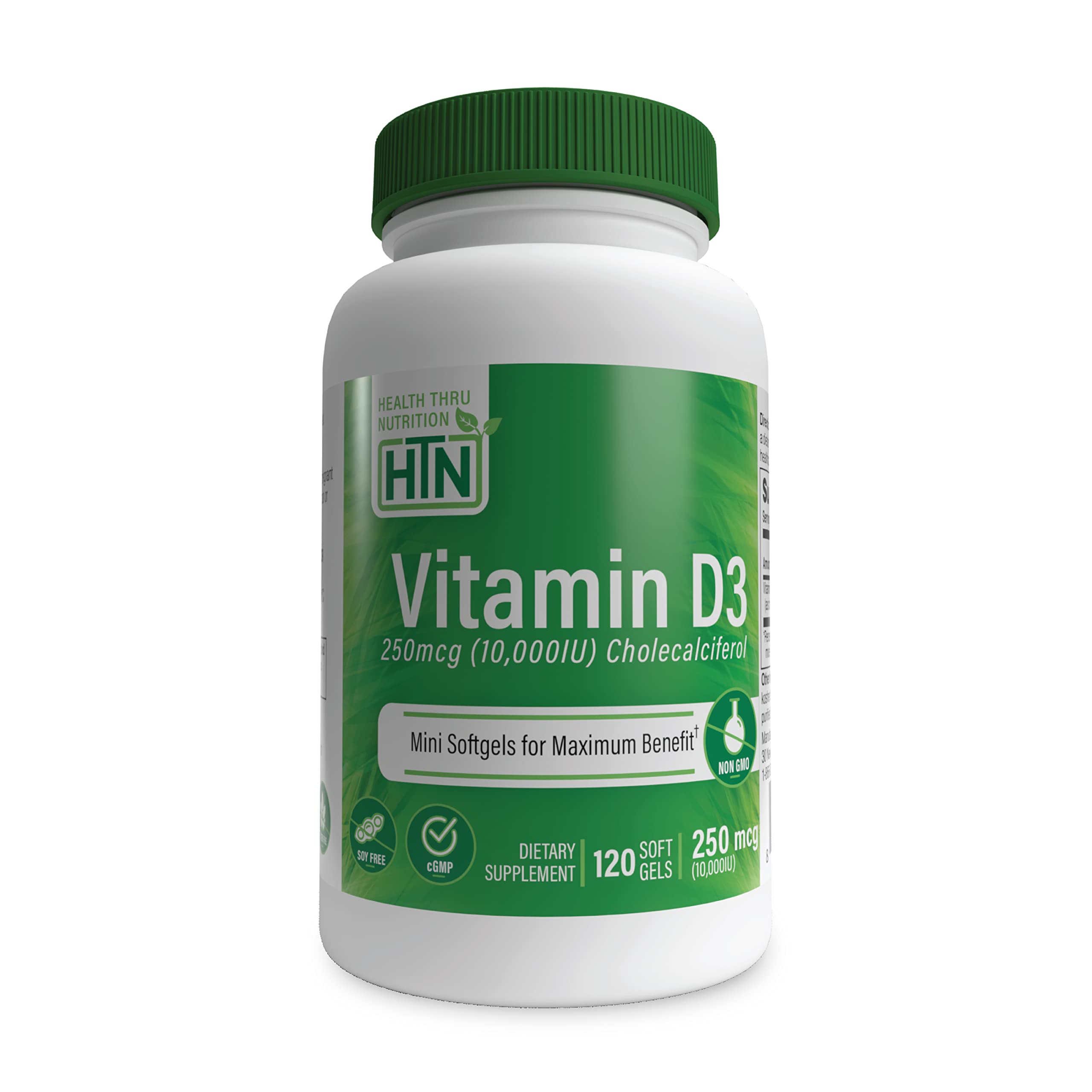 Health Thru Nutrition Vitamin D3 10,000 IU bottle on kitchen counter for immune support