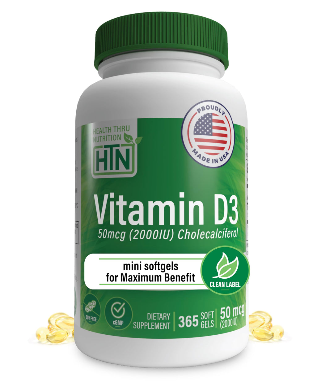 Health Thru Nutrition Vitamin D3 2000IU bottle for convenient daily immune support