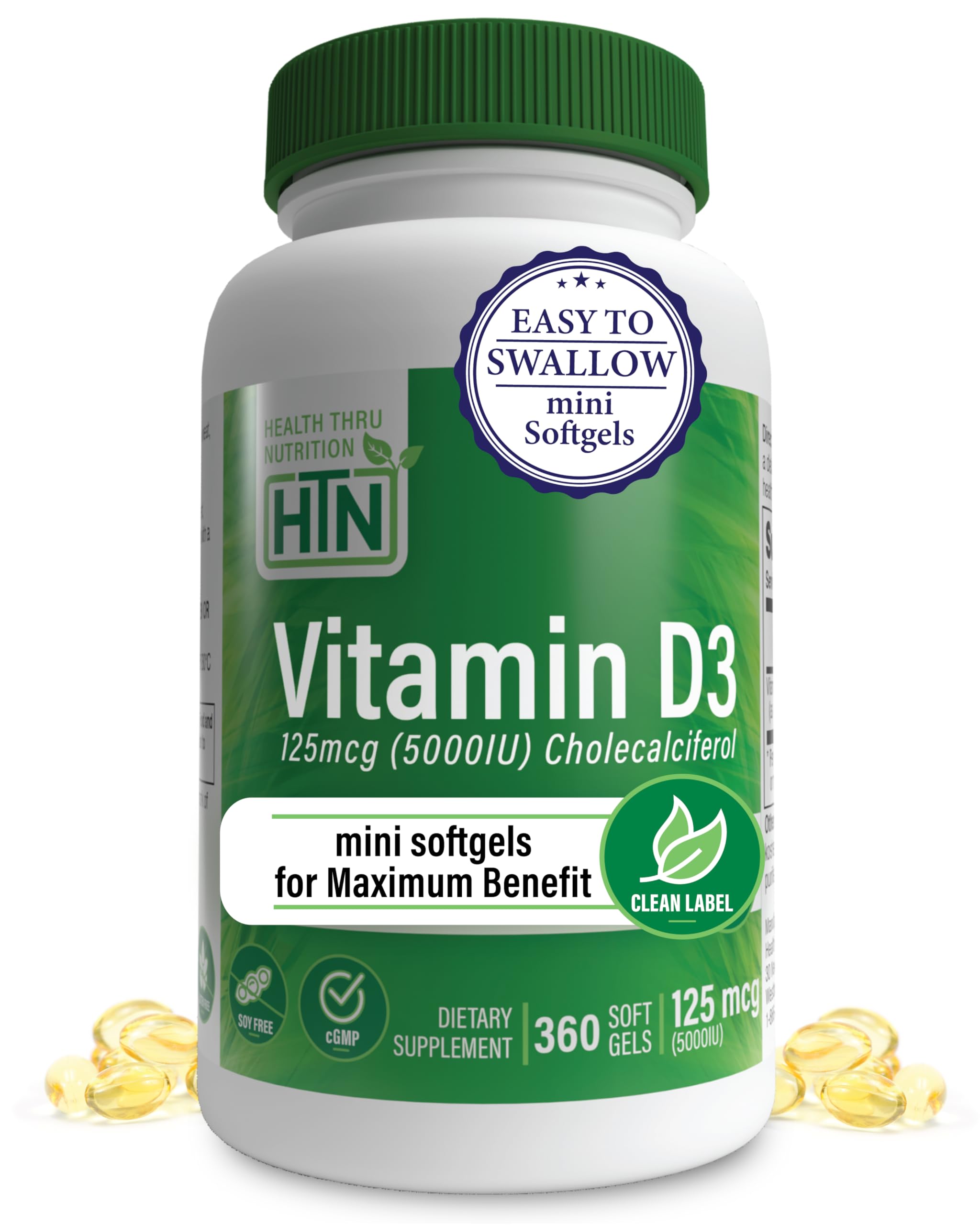 Health Thru Nutrition Vitamin D3 softgels bottle for daily immune support