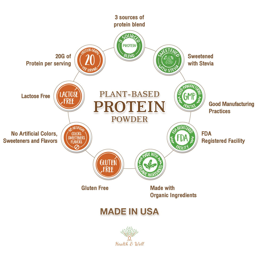 Health & Well chocolate vegan protein powder scoop ready for shakes