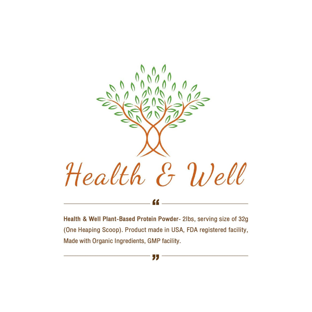 Health & Well vanilla powder in a bowl with fresh fruits and spoon.