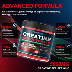 Health4All gummies serving portion highlighted for 5g creatine per serving