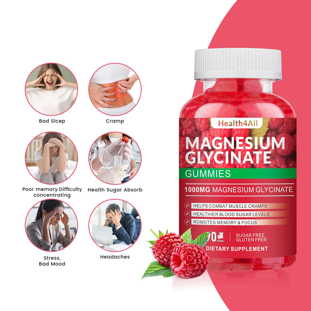 Health4All magnesium glycinate gummies ingredients panel highlighting B6, D, calcium, and potassium.