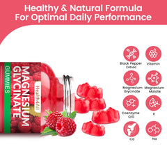 Health4All magnesium glycinate gummies raspberry close-up showing chewable texture.