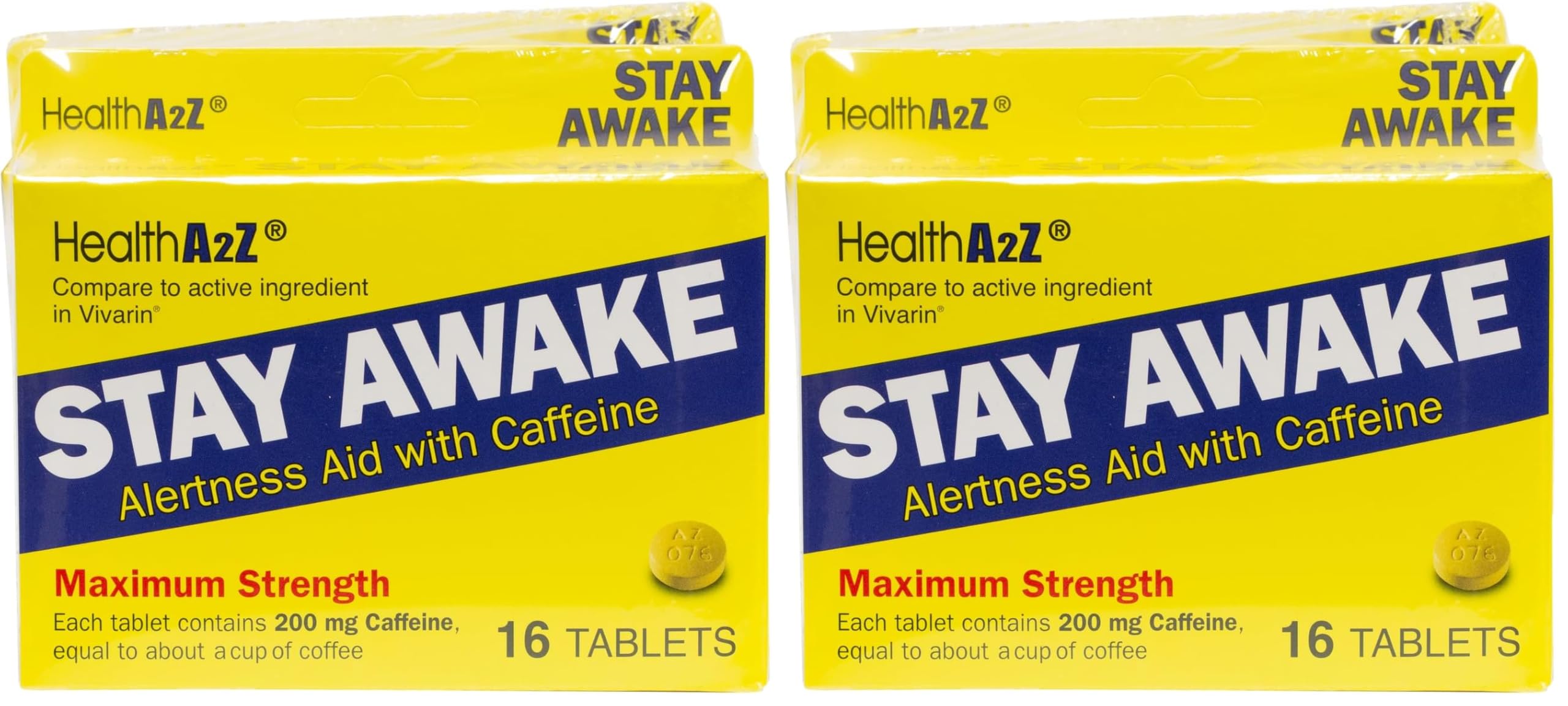 HealthA2Z Stay Awake front pack shows convenient 48-tablet supply.