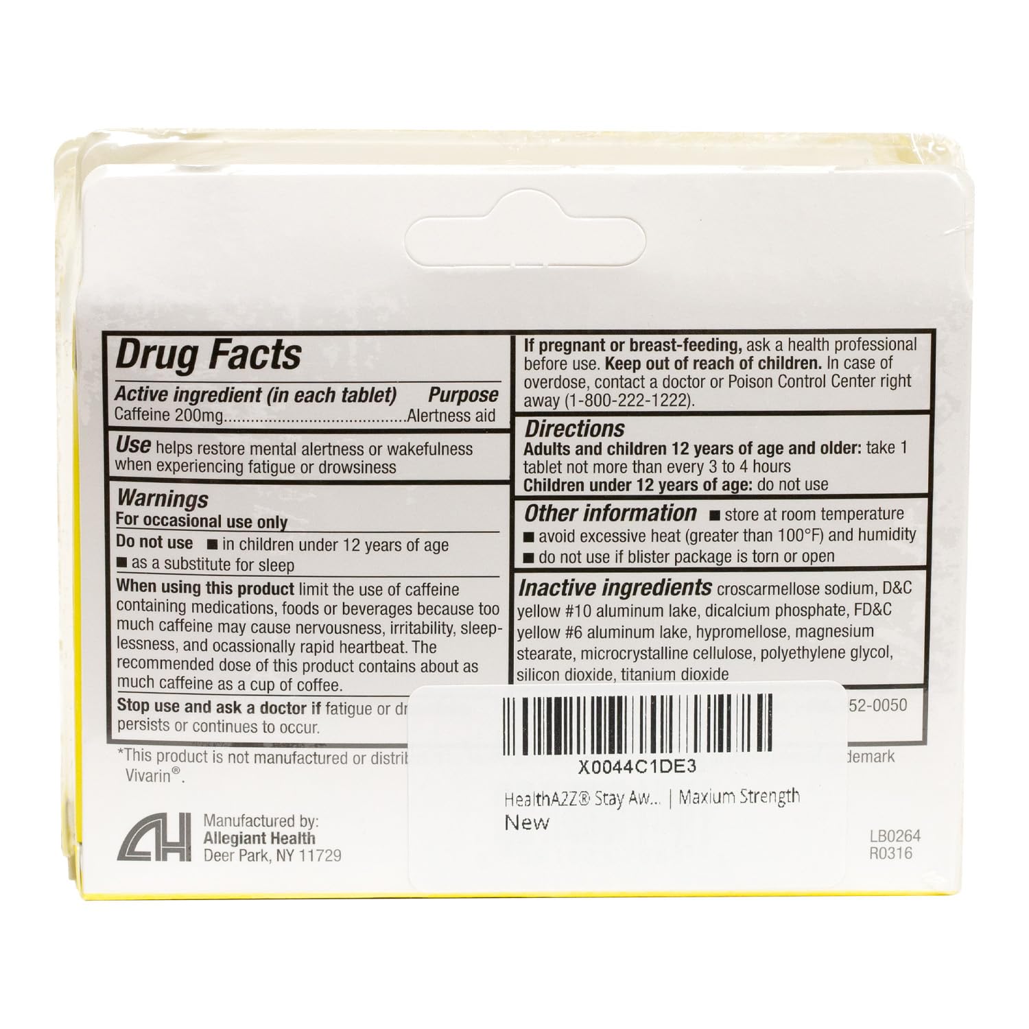 HealthA2Z Stay Awake tablet front view demonstrates easy-to-swallow design