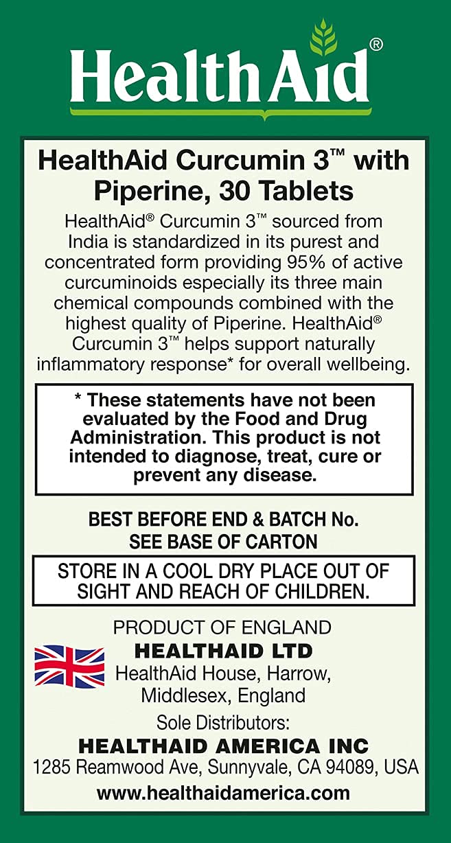 HealthAid Curcumin Complex capsules close-up highlighting Bioperine for enhanced absorption