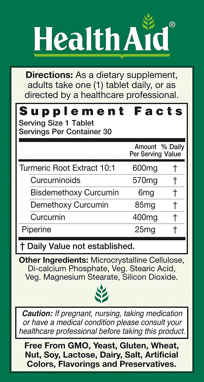 HealthAid Curcumin Complex packaging and bottle edge showing vegan, high-potency formula