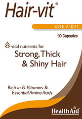 HealthAid Hair VIT bottle front displays convenient once-daily formula.