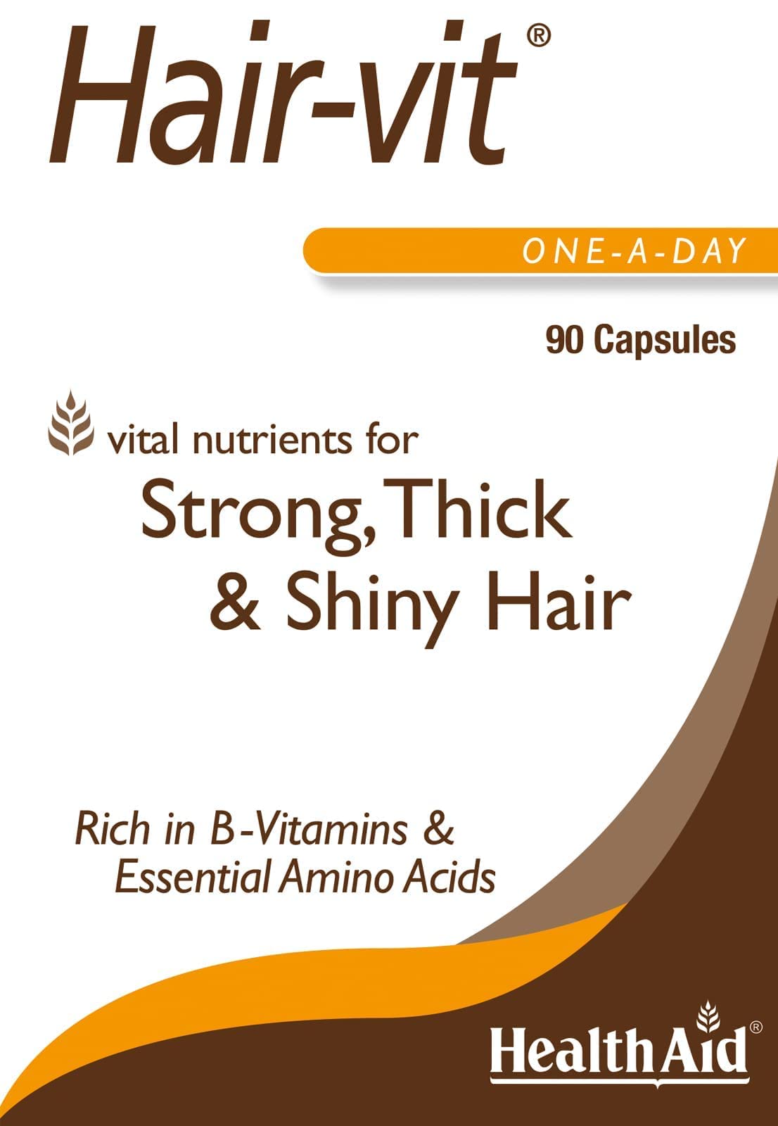 HealthAid Hair VIT capsule with hydrolyzed gelatin for stronger hair.