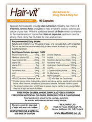 HealthAid Hair VIT label detail highlights B vitamins and biotin.