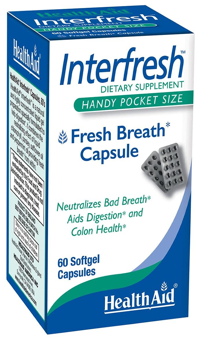 HealthAid Interfresh bottle-front view highlighting fresh breath support.