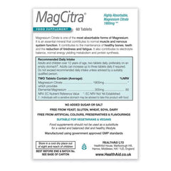 HealthAid Magcitra label with magnesium citrate information