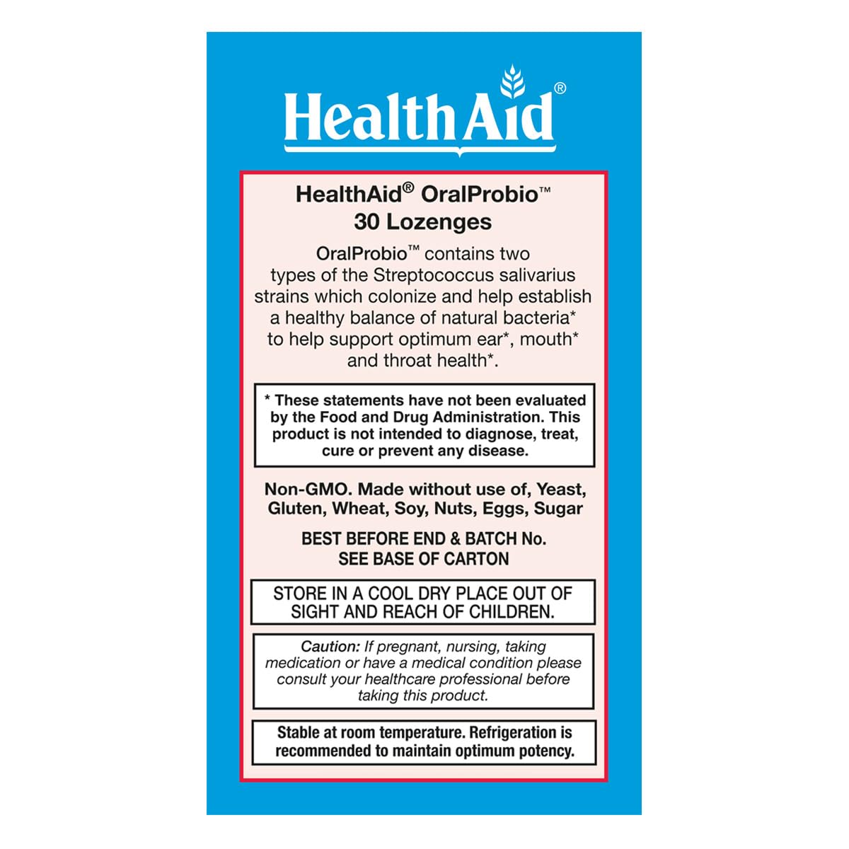 HealthAid OralProbio peppermint label emphasizing refreshing flavor
