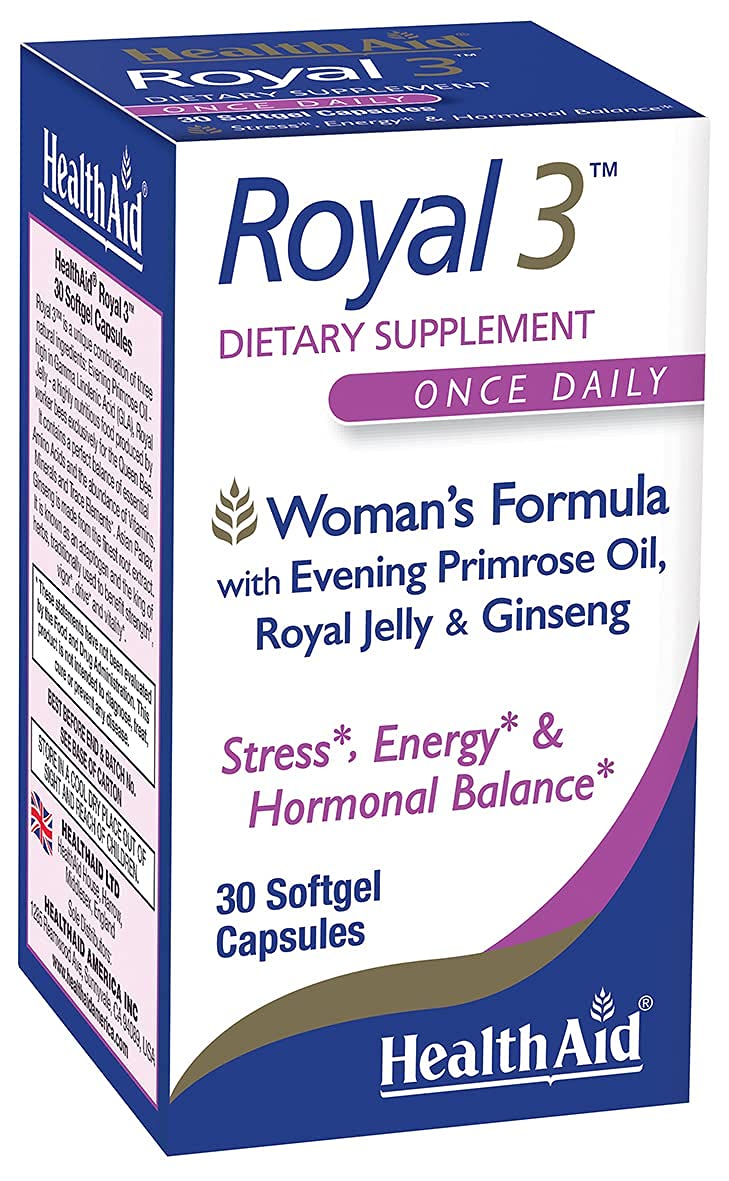 HealthAid Royal 3 bottle with Evening Primrose Oil, Royal Jelly and Ginseng for daily balance