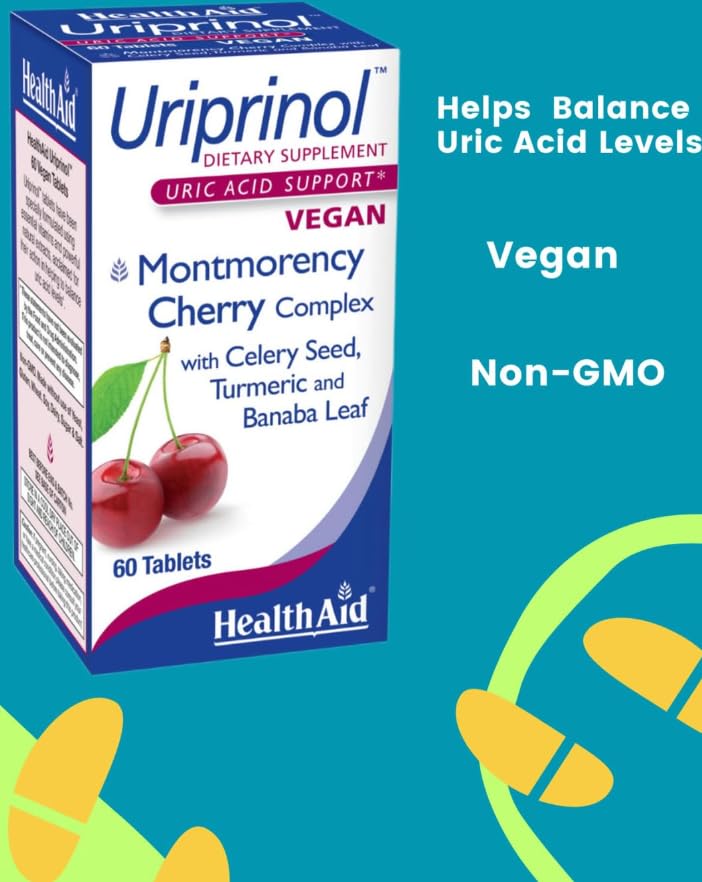 HealthAid Uriprinol turmeric and Banaba leaf display emphasizing antioxidant richness