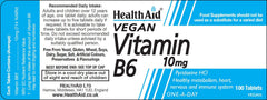 HealthAid Vitamin B6 10mg tablets close-up, convenient daily supplement for routine wellness