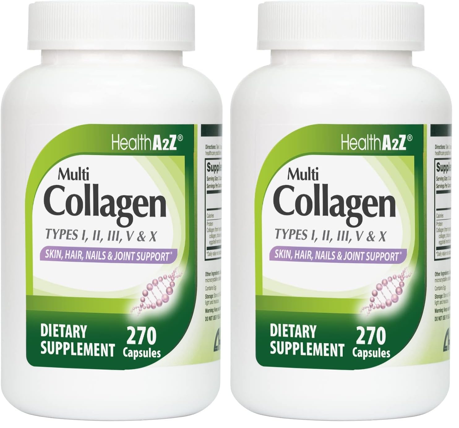 HealthA2Z Multi Collagen capsules in a bottle for convenient daily joint and skin support.