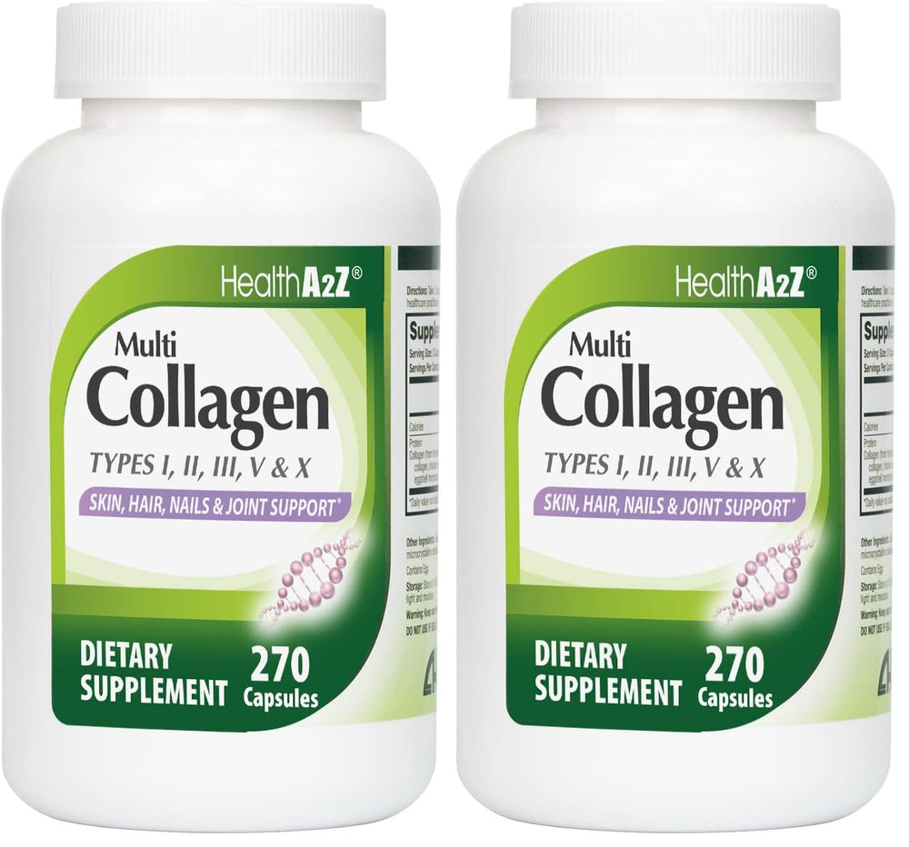 HealthA2Z Multi Collagen capsules in a bottle for convenient daily joint and skin support.