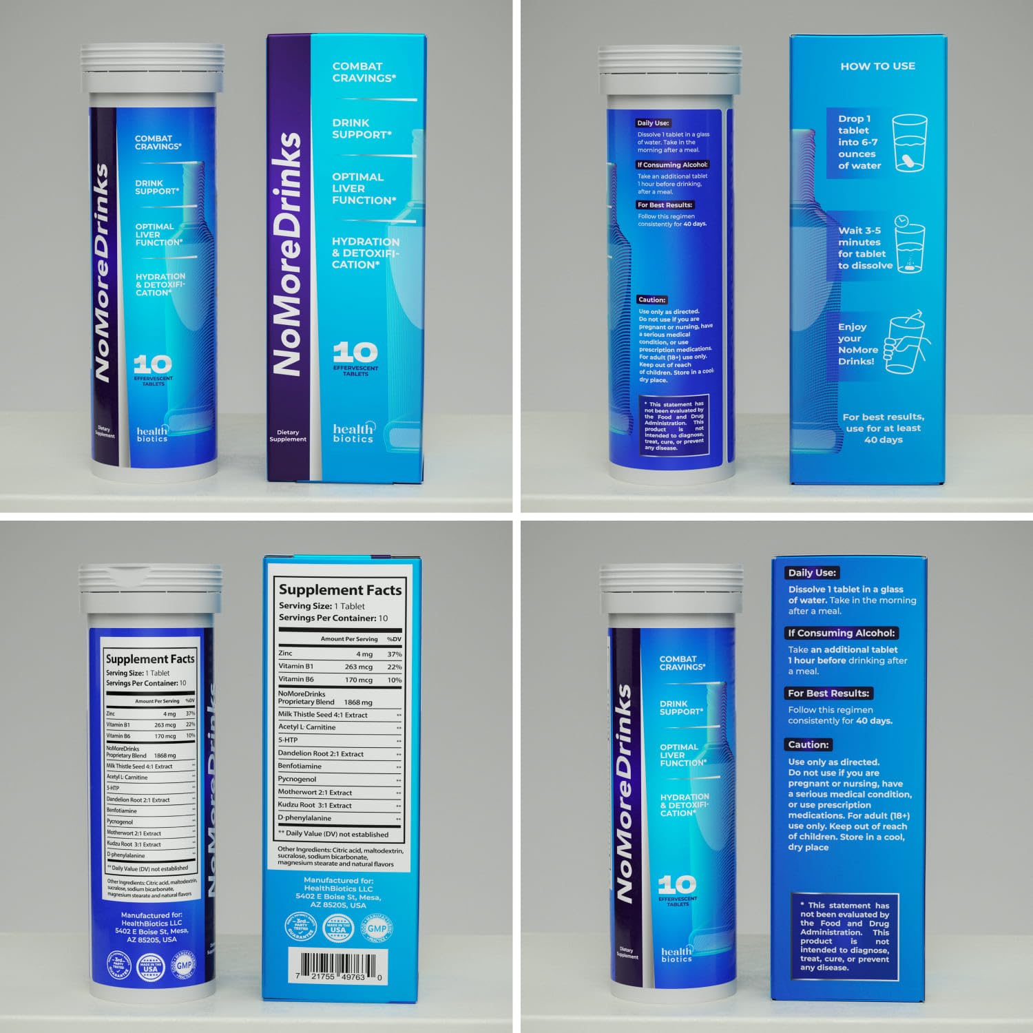 Healthbiotics NoMoreDrinks product image on cart-ready display to prompt purchase