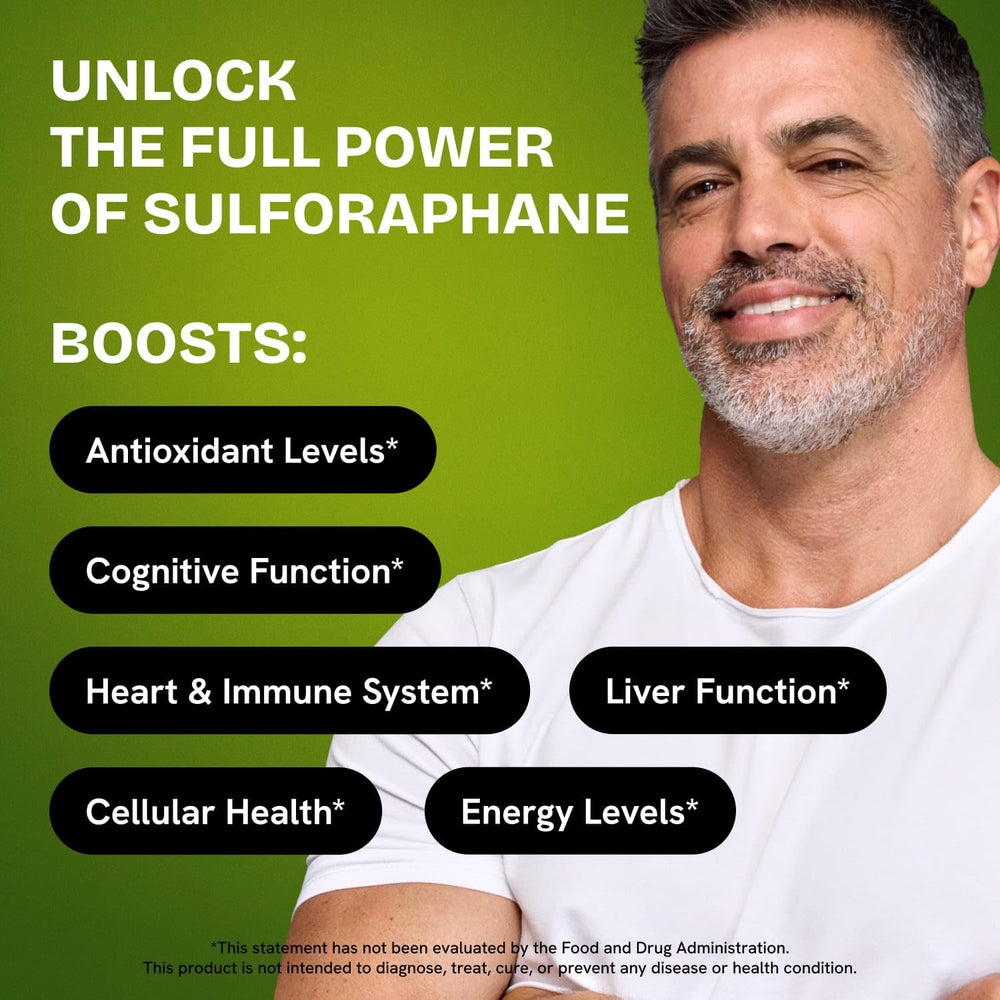 Healthbiotics sulforaphane capsules arranged for convenient daily intake