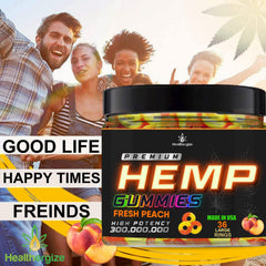 Healthergize omega from hemp oil gummy showcases high potency without fishy aftertaste.