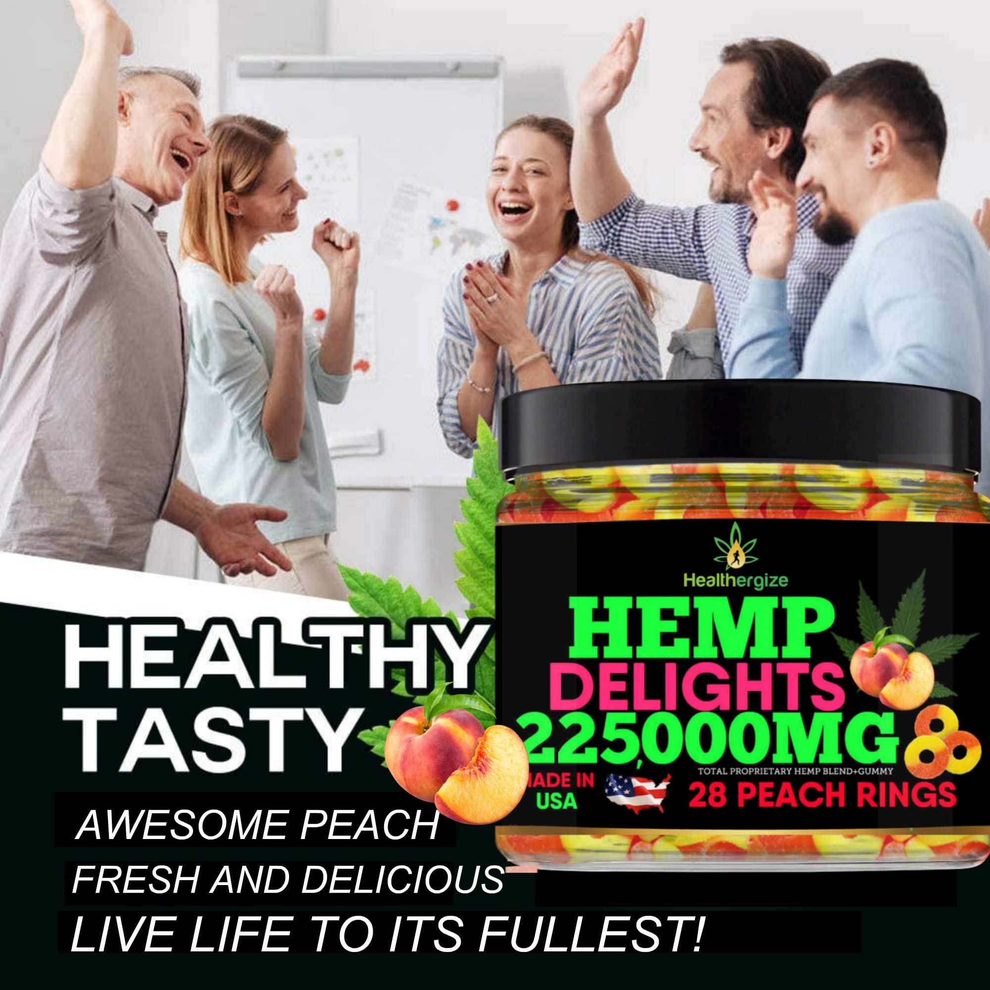 Healthergize premium hemp oil gummy close-up highlights rich texture and quality.