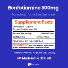 Healthfare Benfotiamine 300mg bottle front showing trusted formula