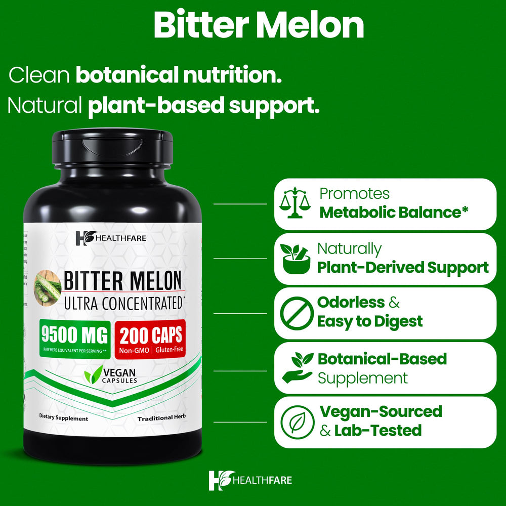 Healthfare Bitter Melon Extract capsules closeup for daily vegan use