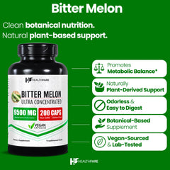 Healthfare Bitter Melon Extract capsules closeup for daily vegan use