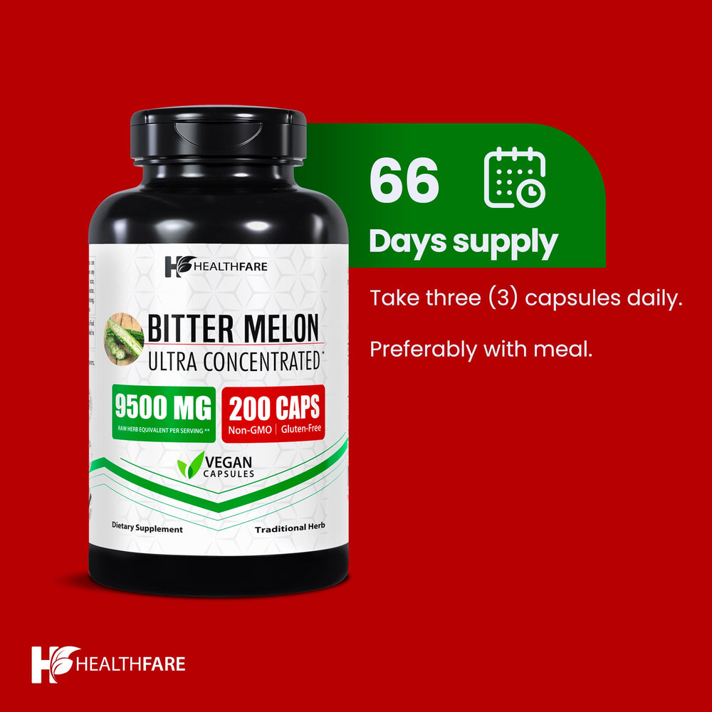 Healthfare Bitter Melon Extract label detail with ingredients and quality standards