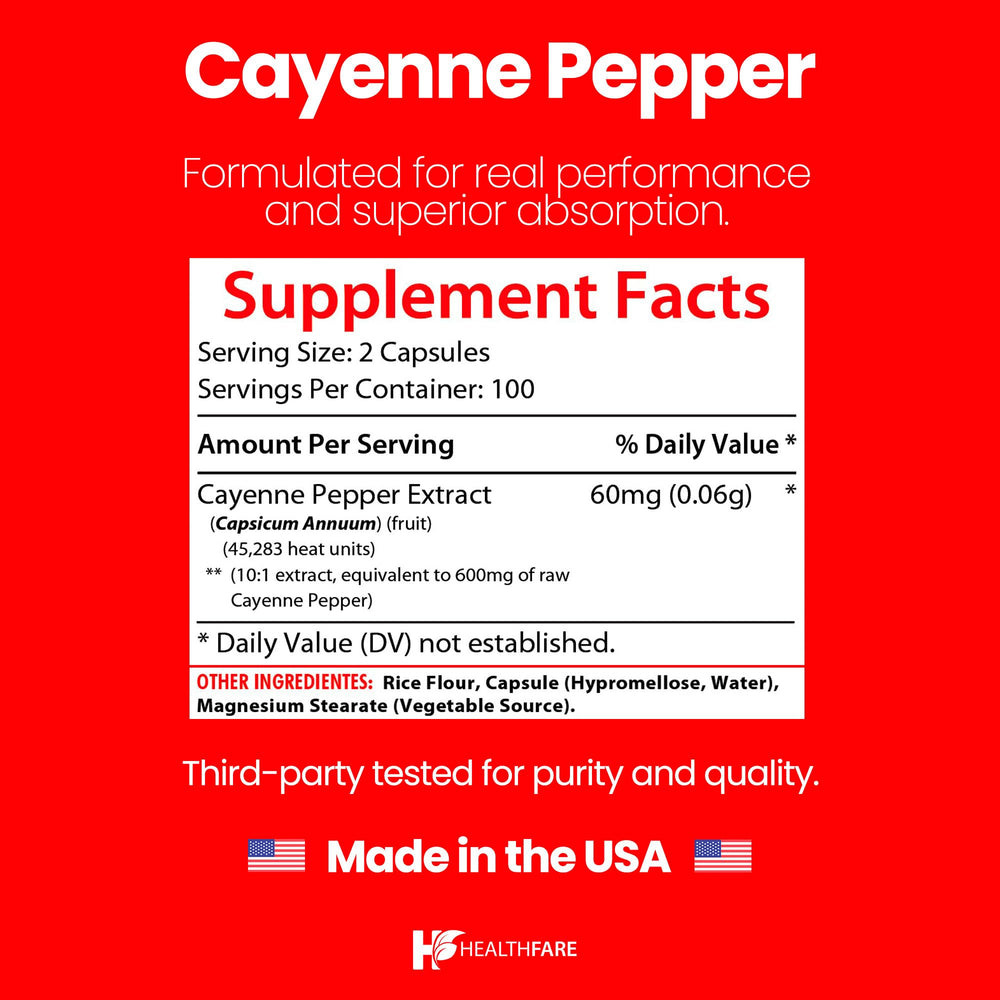 Close-up of cayenne extract detail highlighting high-strength formulation from HealthFare.