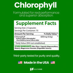 Healthfare Chlorophyll Capsules with a glass for a simple morning routine.
