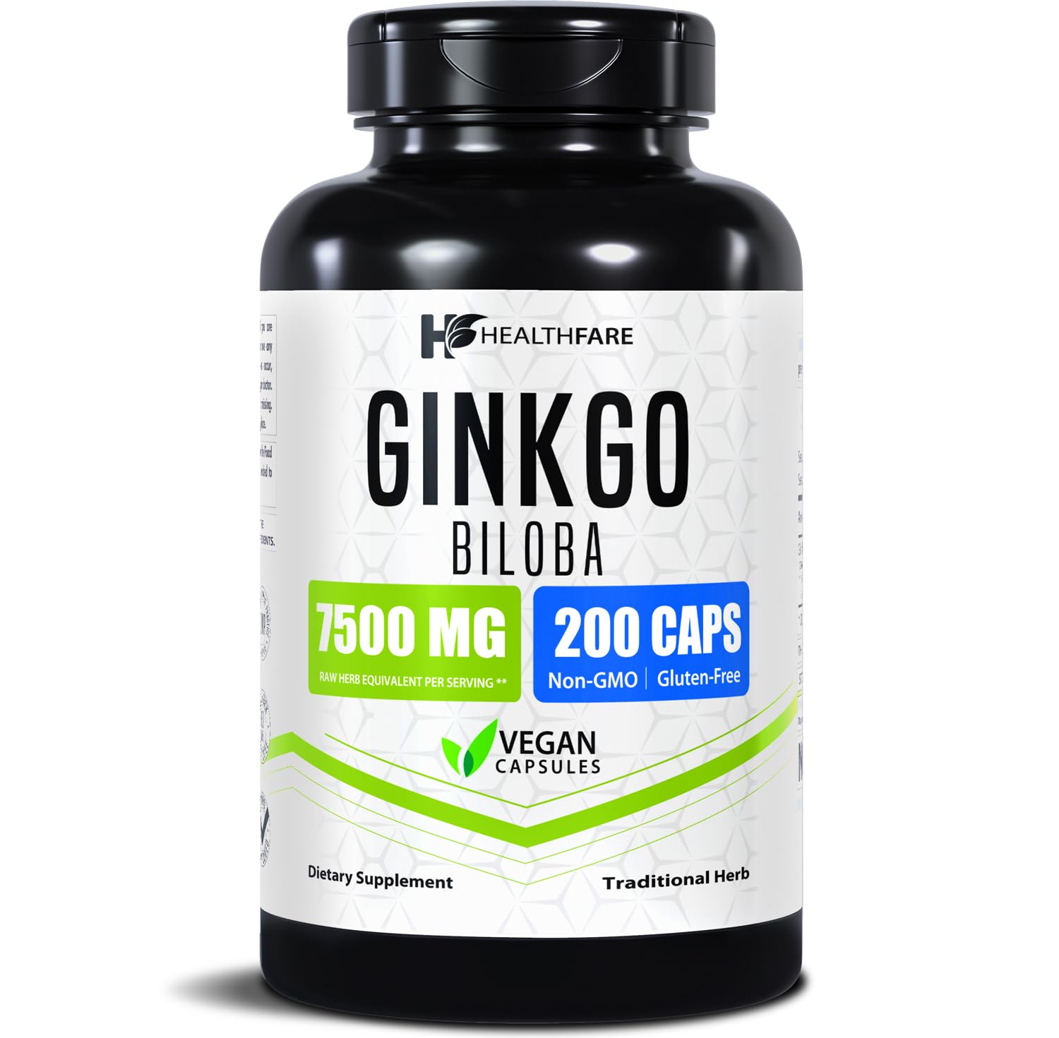 Healthfare Ginkgo bottle cap showcases easy daily dosing.