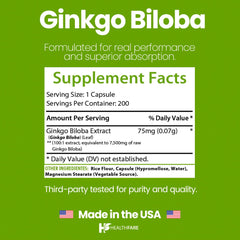 Healthfare Ginkgo bottle label highlights high potency per serving.