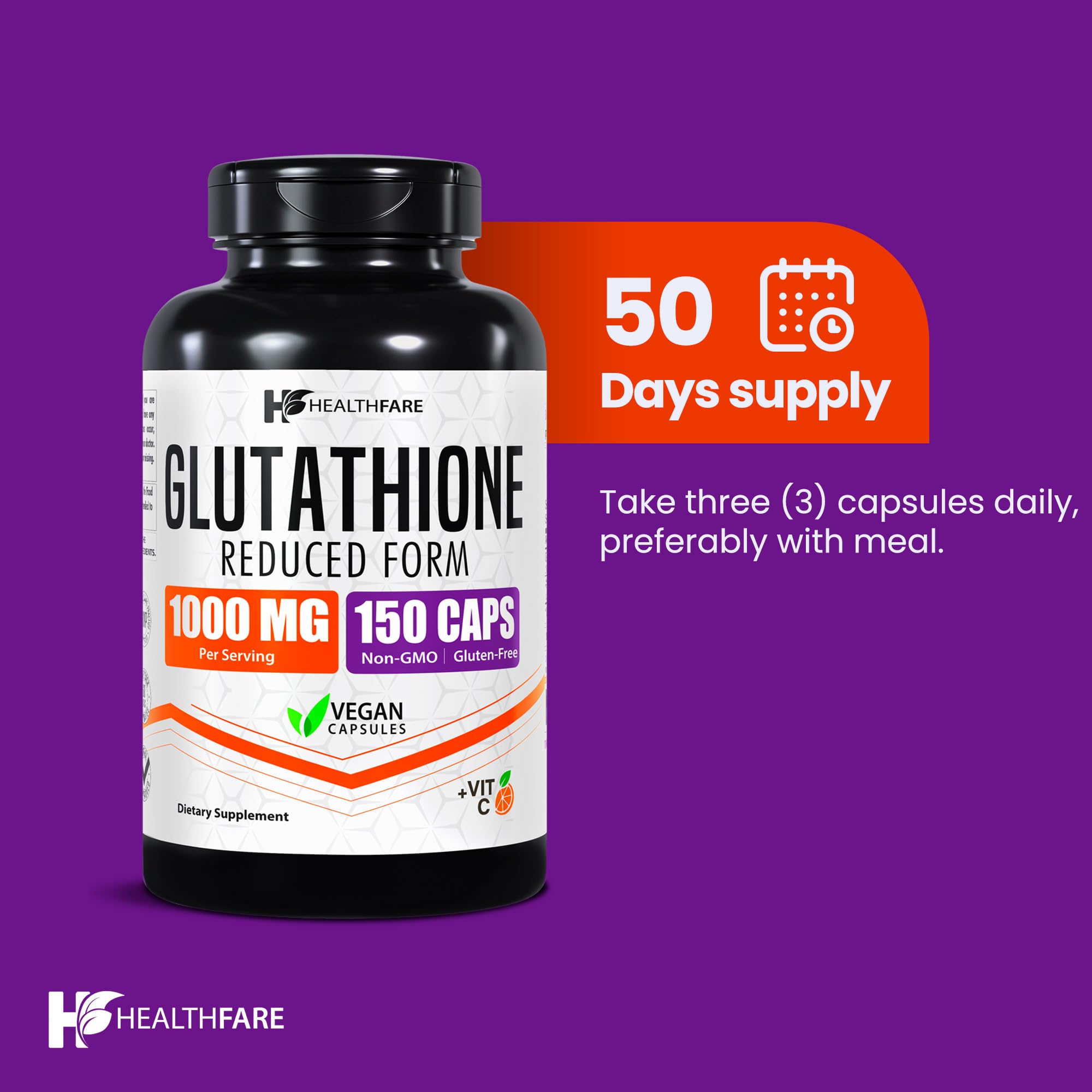 Healthfare Glutathione made in USA facility badge.