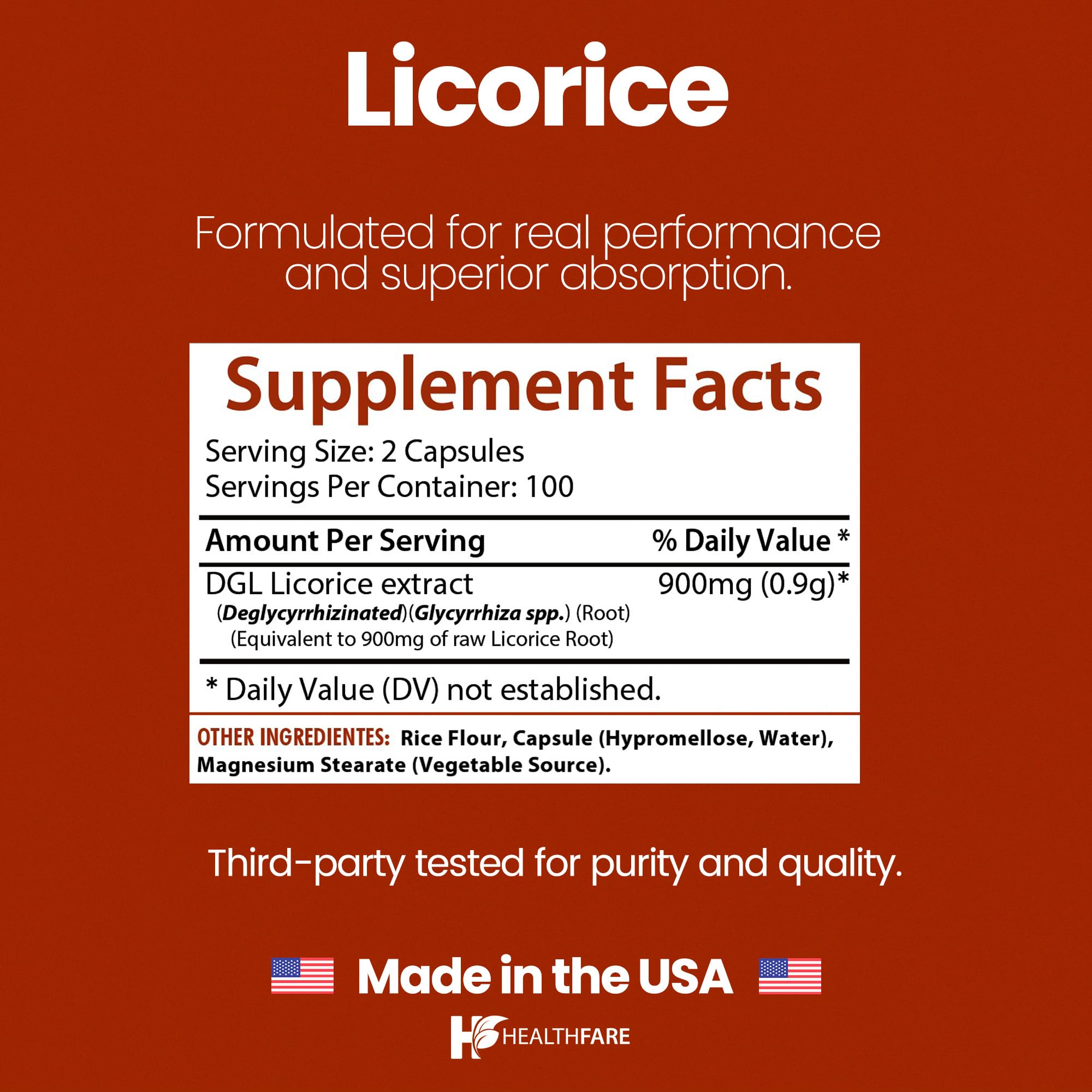 Healthfare Licorice Root Extract label notes non-GMO and gluten-free status