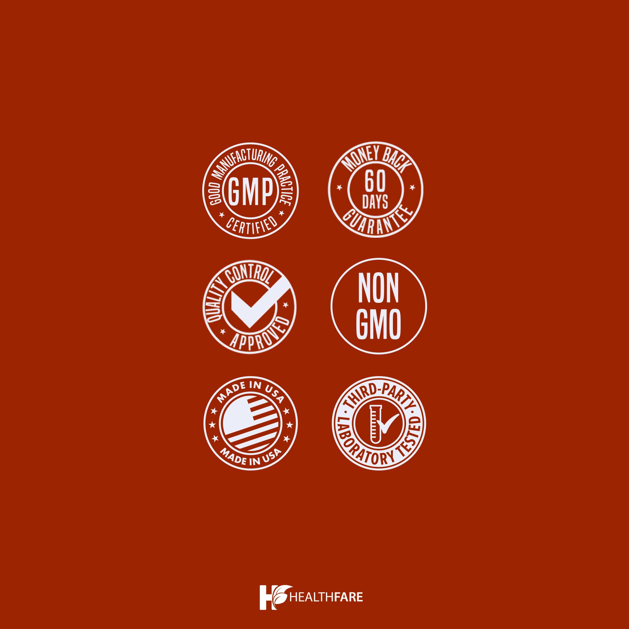 Healthfare Made in USA seal signals quality and GMP standards