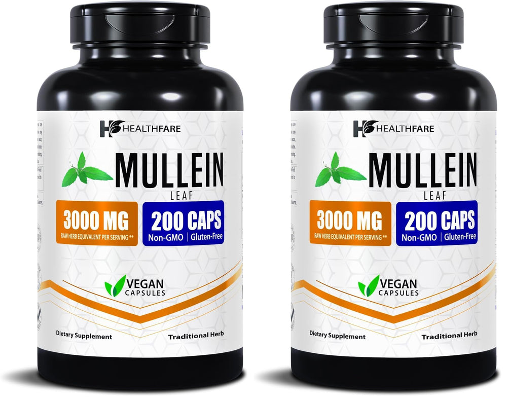 Healthfare Mullein Leaf Extract bottle front shows the traditional formula for daily wellness.