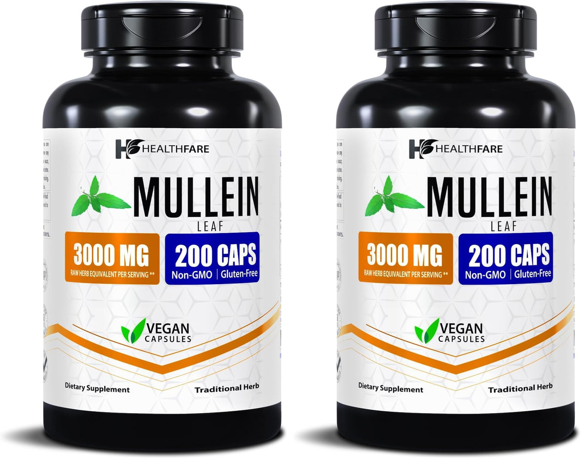 Healthfare Mullein Leaf Extract bottle front shows the traditional formula for daily wellness.