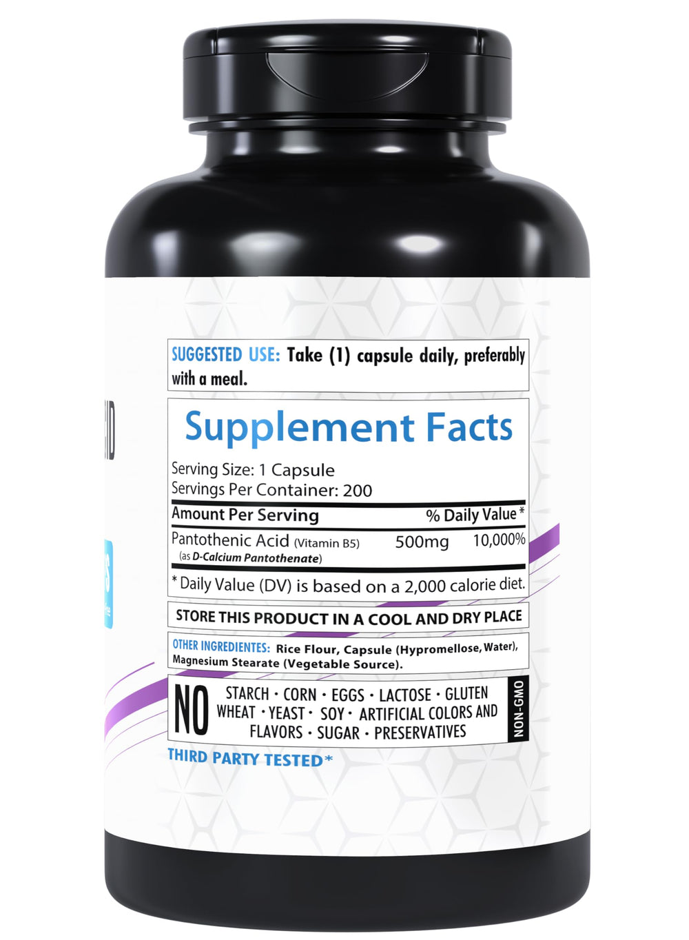 Healthfare Pantothenic Acid 200-count capsules in hand