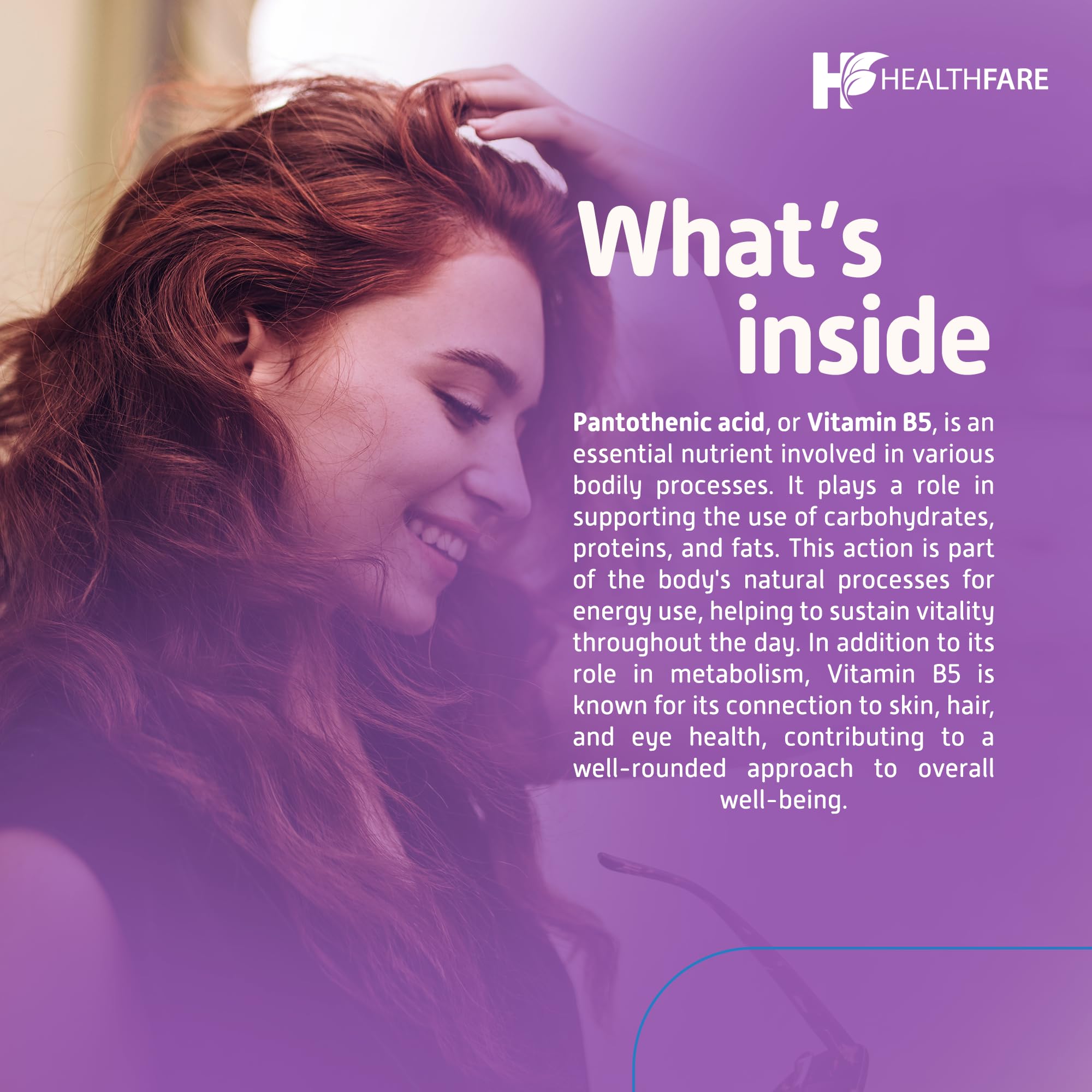 Healthfare Pantothenic Acid packaging emphasizing daily energy support