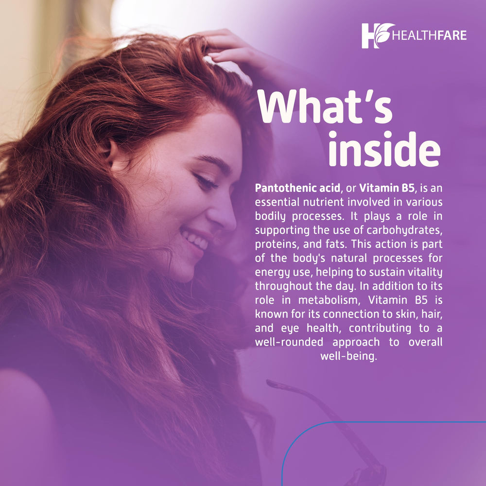 Healthfare Pantothenic Acid packaging emphasizing daily energy support