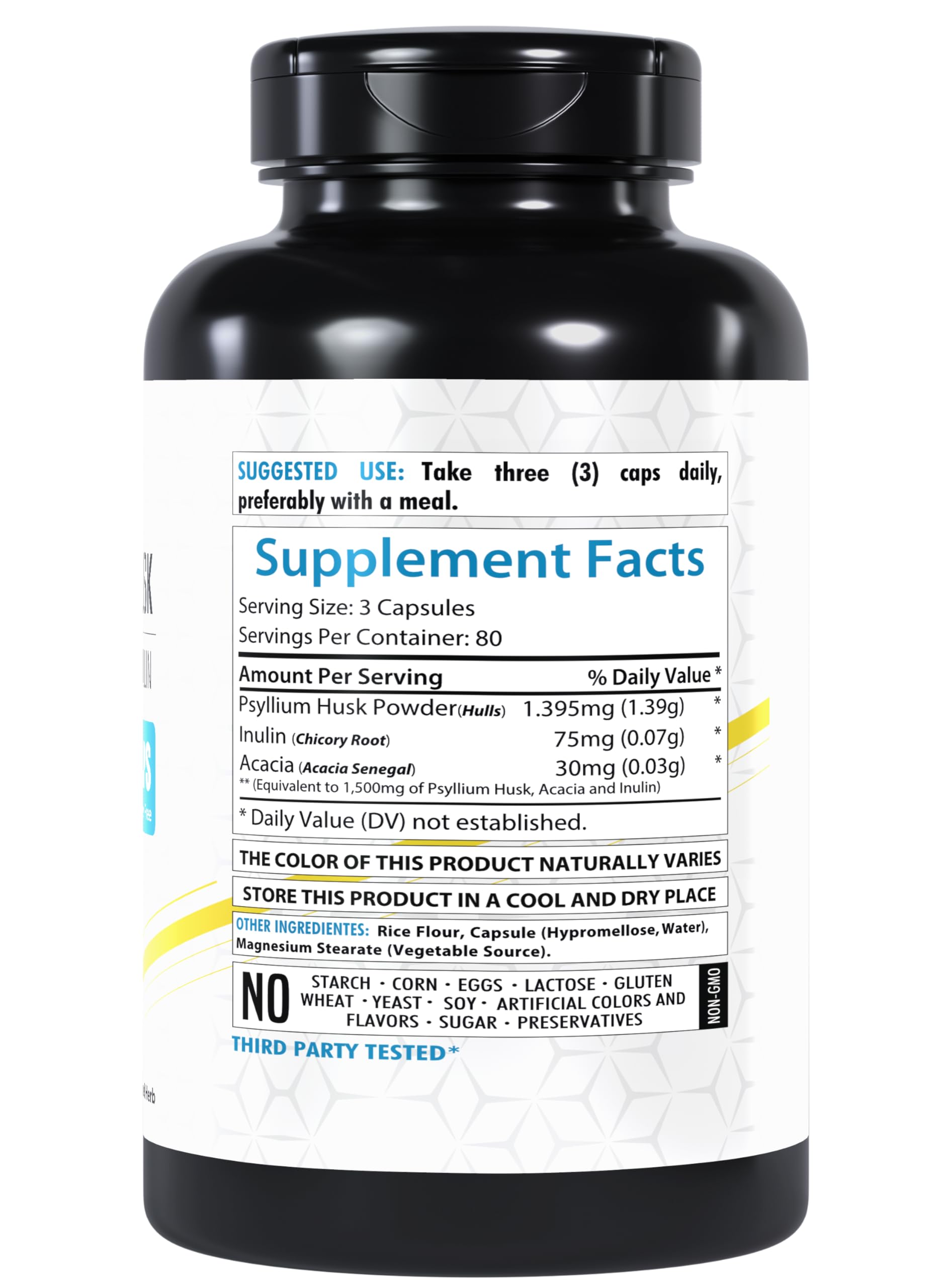 Healthfare Psyllium Husk Capsules cap close-up, vegan daily fiber option.