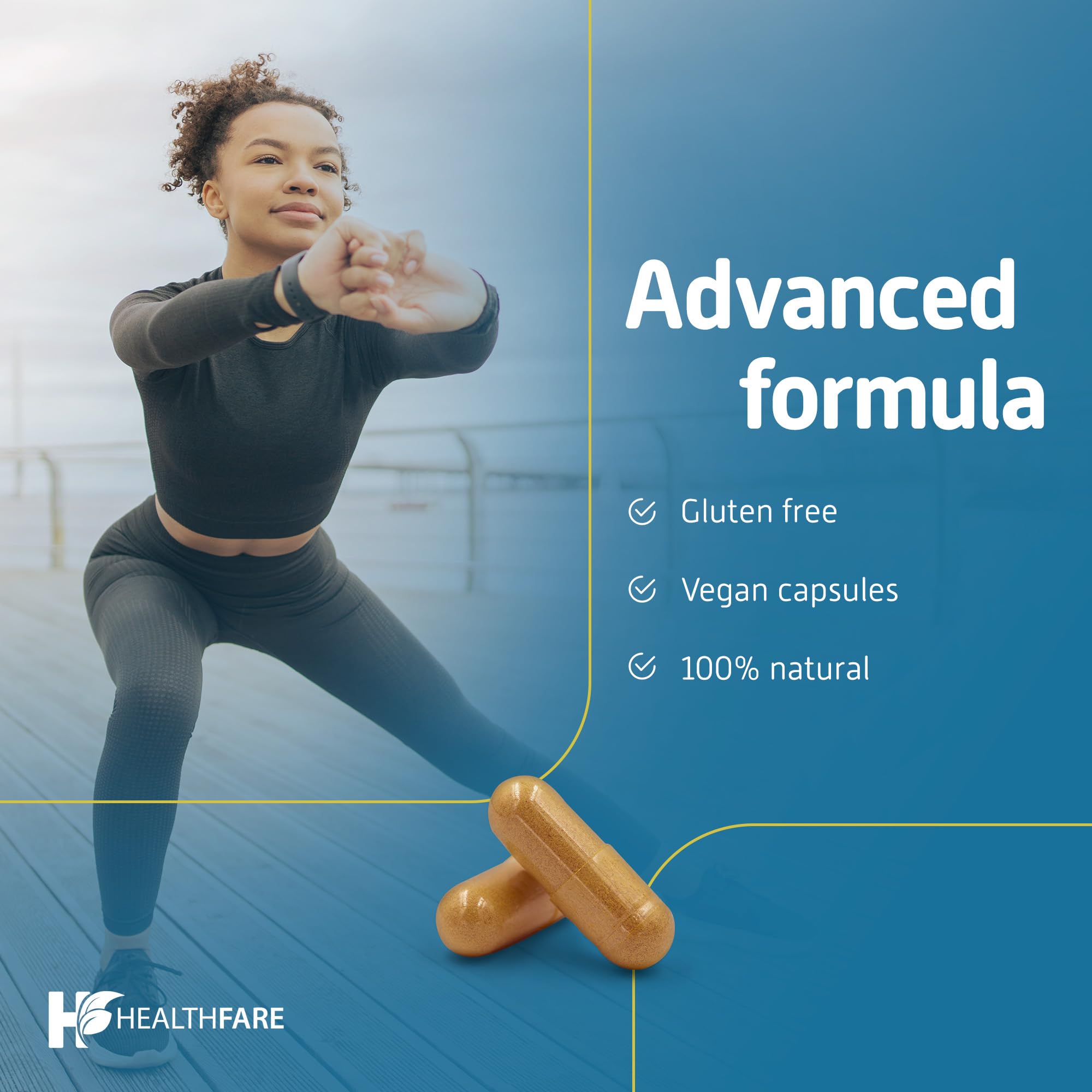 Healthfare Psyllium Husk capsules ingredients panel emphasizing natural fiber.