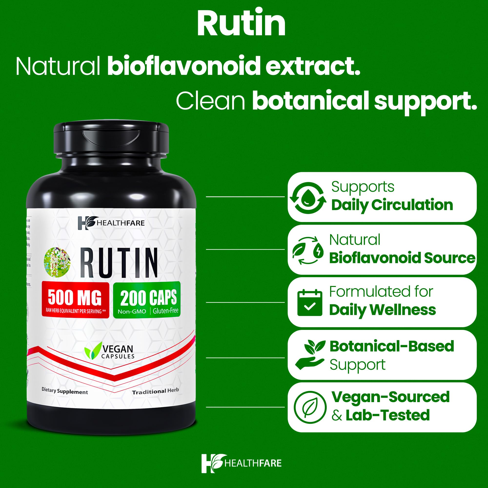 Healthfare Rutin capsules in bottle for convenient daily supplementation