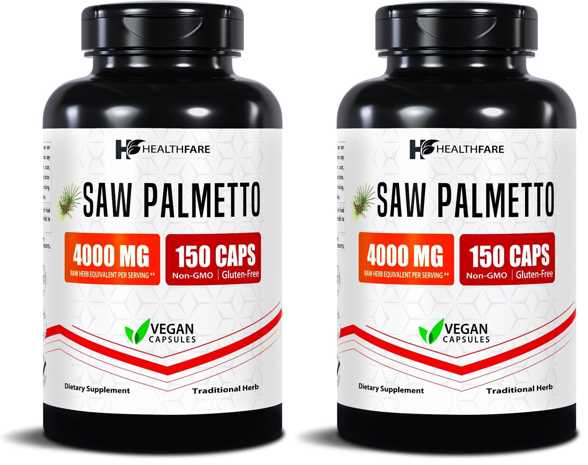 Healthfare Saw Palmetto bottle showing high potency capsules for daily support