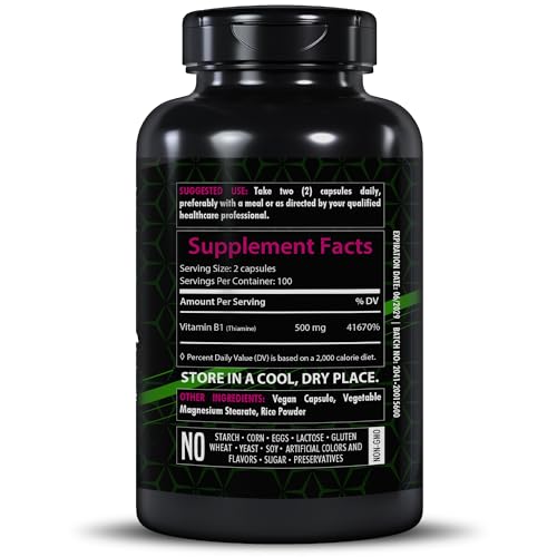 Healthfare Vitamin B1 bottle label closeup with vegan non-GMO badge
