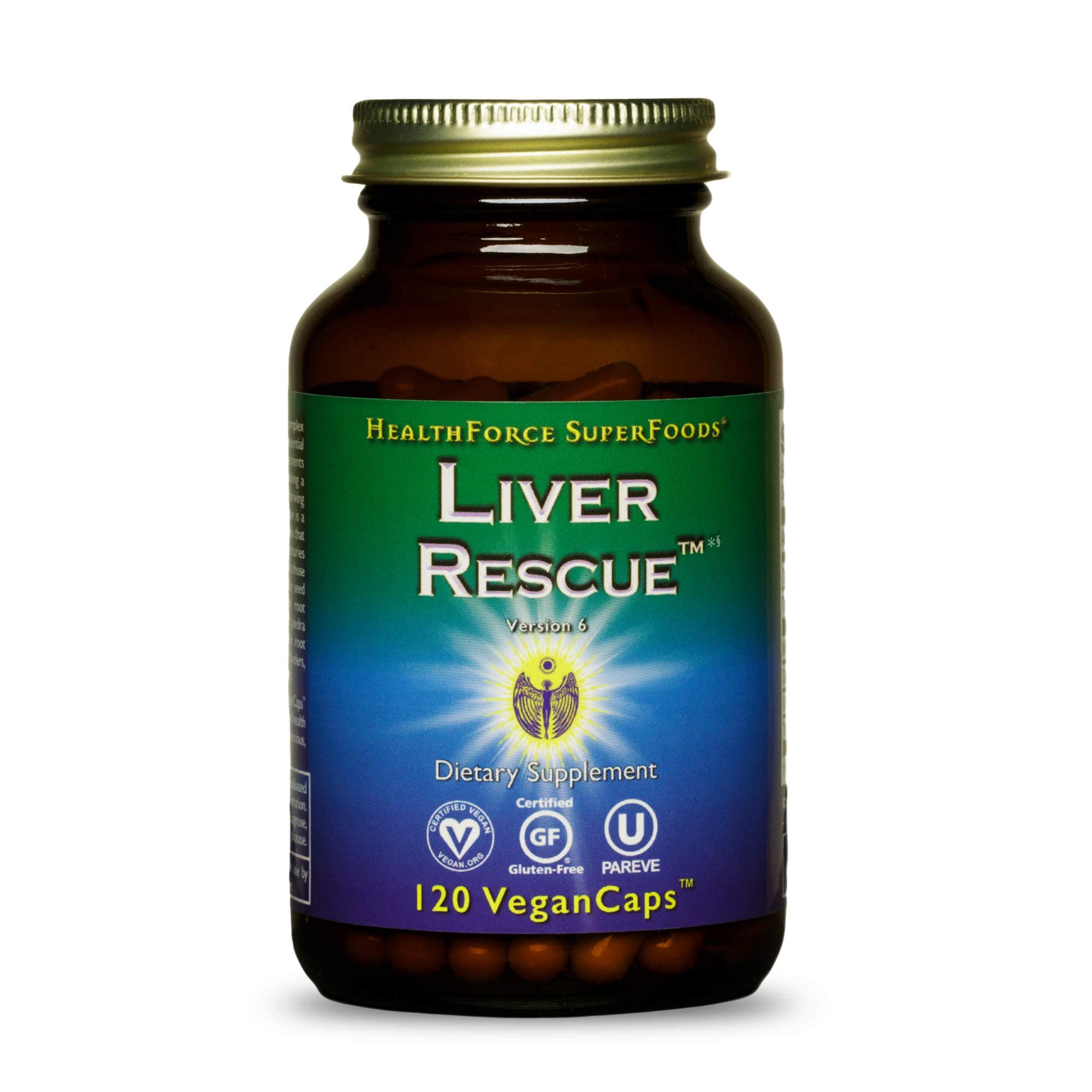 HealthForce Liver Rescue bottle on a counter for daily liver support.