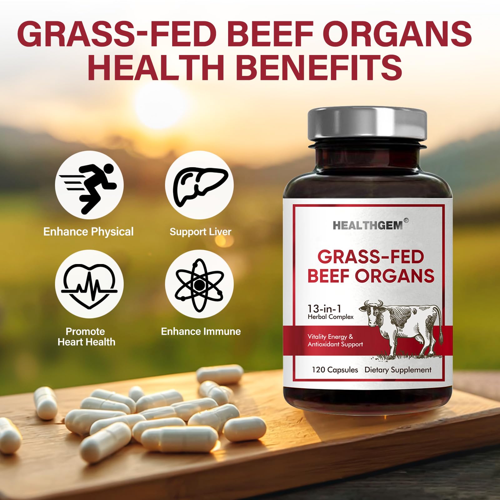 HEALTHGEM Beef Organs Heart capsules may support cardio vitality